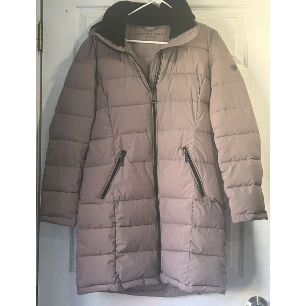 Andrew Marc Women's Olivine Blush Pink Parka Jacket Size Medium Faux Fur Coat